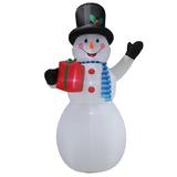 The Holiday Aisle® Tall Huge Snowman Holding Gift Box Blowup Party Inflatable Polyester in White | 144 H x 77 W x 55 D in | Wayfair