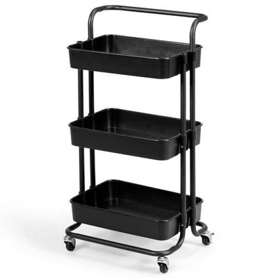 Costway 3-Tier Utility Cart Storage Rolling Cart with Casters-Black