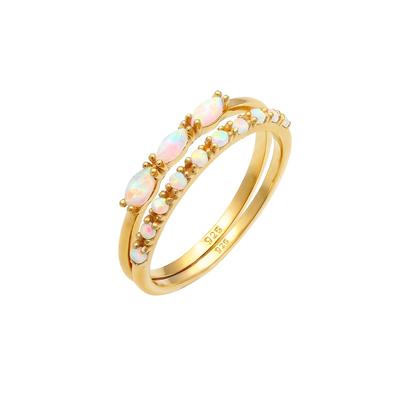 Elli - Set Vintage Design Synthetischer Opal 925 Silber Ringe 1 ct Damen (79.99 € / 1 ct)