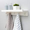 Wall-Mounted Shelf and Hook Bamboo Coat Rack and Hook Rack Upper Floating Shelves for Storage for Hallway Bathroom Living Room Bedroom (White, 61.1 * 12 * 8cm)