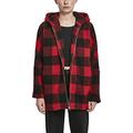 Urban Classics Women's Ladies Hooded Oversized Check Sherpa Jacket, Multicolour (Fire Red/Blk 01440), Large