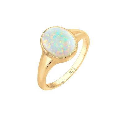 Elli - Siegelring Synthetischer Opal Trend 925 Silber Ringe 1 ct Damen