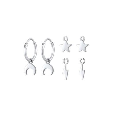 Elli Creole 3-Set Hänger Mond Stern Blitz 925 Silber OneSize Damen