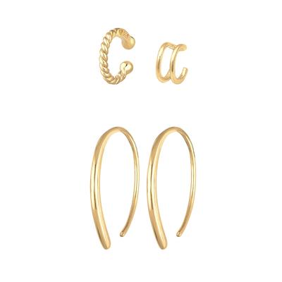 Elli - Basic Set Creolen Earcuff Blogger Trend 925 Silber Ohrringe 1 ct Damen