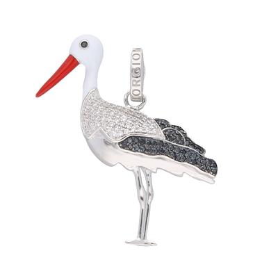 Giorgio Martello Milano - Anhänger Storch, Silber 925 Charms & Kettenanhänger 1 ct Grün Damen