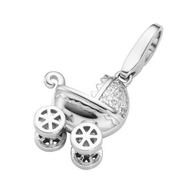 Giorgio Martello Milano - Charm Kinderwagen mit Zirkonia Steinen, Silber 925 Charms & Kettenanhänger 1 ct Weiss Damen