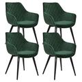 WOLTU Set of 4 x Dining Chairs Green Kitchen Side Dining Chairs Upholstered Velvet Seat for Counter Lounge Living Room Corner Accent Chairs with Arms & Back Support Metal Legs Reception Chairs