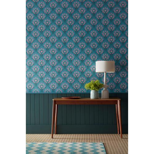 Little Greene 'Hencroft - Azure' - Blue Wallpaper