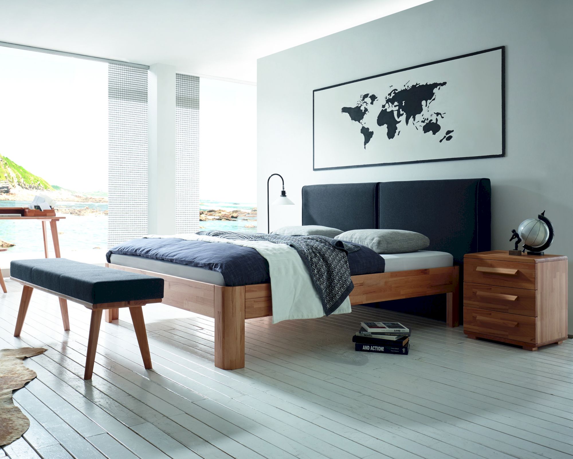 Hasena Fine-Line Massivholzbett Syma Ronda/Almeno 120x200 cm / Buche weiss deckend, lackiert