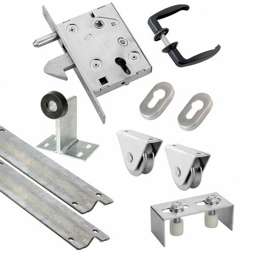 Estebro - Kit complet portail coulissant roue acier à gorge v en applique Ø80x20mm + rail 6m