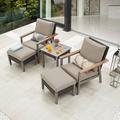 Wade Logan® Bertolde Outdoor 5 Piece Seating Group w/ Cushions Synthetic Wicker/All - Weather Wicker/Metal/Wicker/Rattan in Brown/Gray | Wayfair