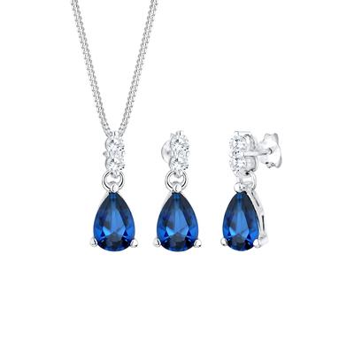 Elli PREMIUM - Kette Ohrhänger Syn. Saphir Zirkonia 925 Silber Schmuck-Set 1 ct Damen