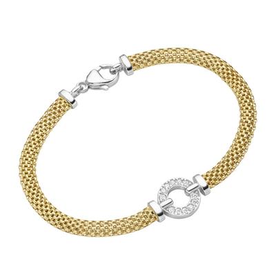 Smart Jewel Armband elegant mit Zirkonia, Silber 925 - vergoldet Bicolor Hellbraun Damen