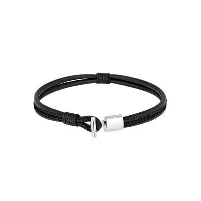 KUZZOI Herren Echtleder Knoten Haken Schwarz 925er Silber 22