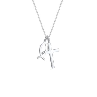 Elli - Panzerkette Kreuz Fisch Symbol Religion 925er Silber Ketten 1 ct Damen (71.99 € / 1 ct)