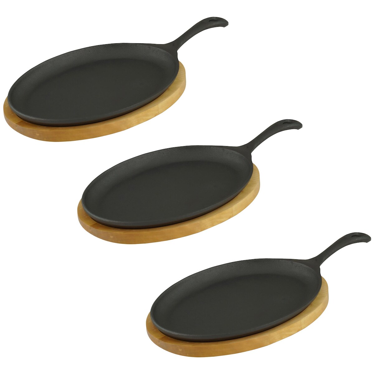 GVK ECO Servierpfanne mit Holzuntersetzer oval 24 x17 x 2cm Gusseisen 3 Stück im Set Image