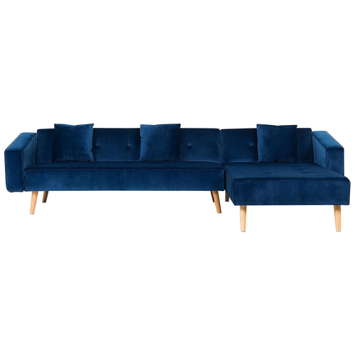 Ecksofa Dunkelblau Samtstoff L-Förmig Linksseitig Schlaffunktion Modern Wohnzimmer