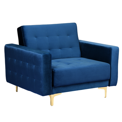 Sessel Blau Samtstoff Metall Retro Stil verstellbare Rückenlehne Wohnzimmer