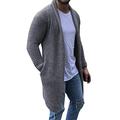 FUERI Mens Shawl Collar Cardigan Long Open Edge Knit Sweater Lightweight Warm Winter Coat Jumper Slim Fit Outwear Knitwear Jacket, Grey, XL