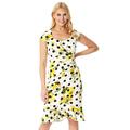 Roman Originals Women Floral Spot Print Ruffle Hem Dress - Ladies Sweetheart Neckline Scuba Bodycon Mother of The Bride Groom Summer Wedding Occasion Outfits Clothing - Yellow - Size 12