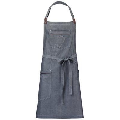 Mercer Culinary M63200DEN Metro Edge Flannery Indigo Dobby Denim Bib Apron with Adjustable Neck, Leather Towel Holder, and 3 Pockets - 34 1/4" x 30 3/4"