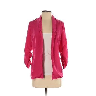 GB Blazer Jacket: Below Hip Pink Solid Jackets & Outerwear - Women's Size X-Small