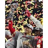 Patrick Mahomes Kansas City Chiefs Unsigned Super Bowl LIV Trophy Photograph