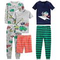 Simple Joys by Carter's Jungen 6-Piece Snug Fit Cotton Pajama Set Pyjamaset, Grau Lkws/Grün Streifen/Marineblau Elefant/Orange Streifen, 4 Jahre (3er Pack)