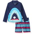 Simple Joys by Carter's Baby Jungen Swimsuit Trunk and Rashguard Set, Marineblau Haifisch/Rot Streifen, 5 Jahre