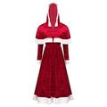 CHICTRY Women's Soft Velvet Mrs Claus Santa Cosplay Christmas Outfits Long Dress with Hooded Cape Red Medium