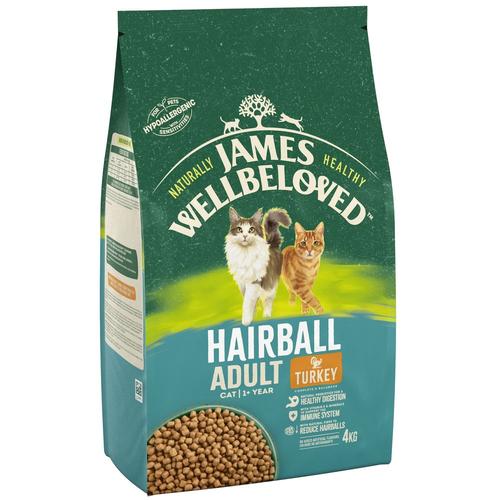 4kg James Wellbeloved Adult Cat Hairball Hypoallergenic Truthahn & Reis Katzenfutter trocken