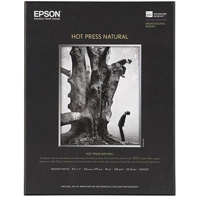 Epson S042317 Hot Press Natural 8 1/2" x 11" White Pack of 17 Mil Smooth Matte Fine Art Paper - 25 Sheets