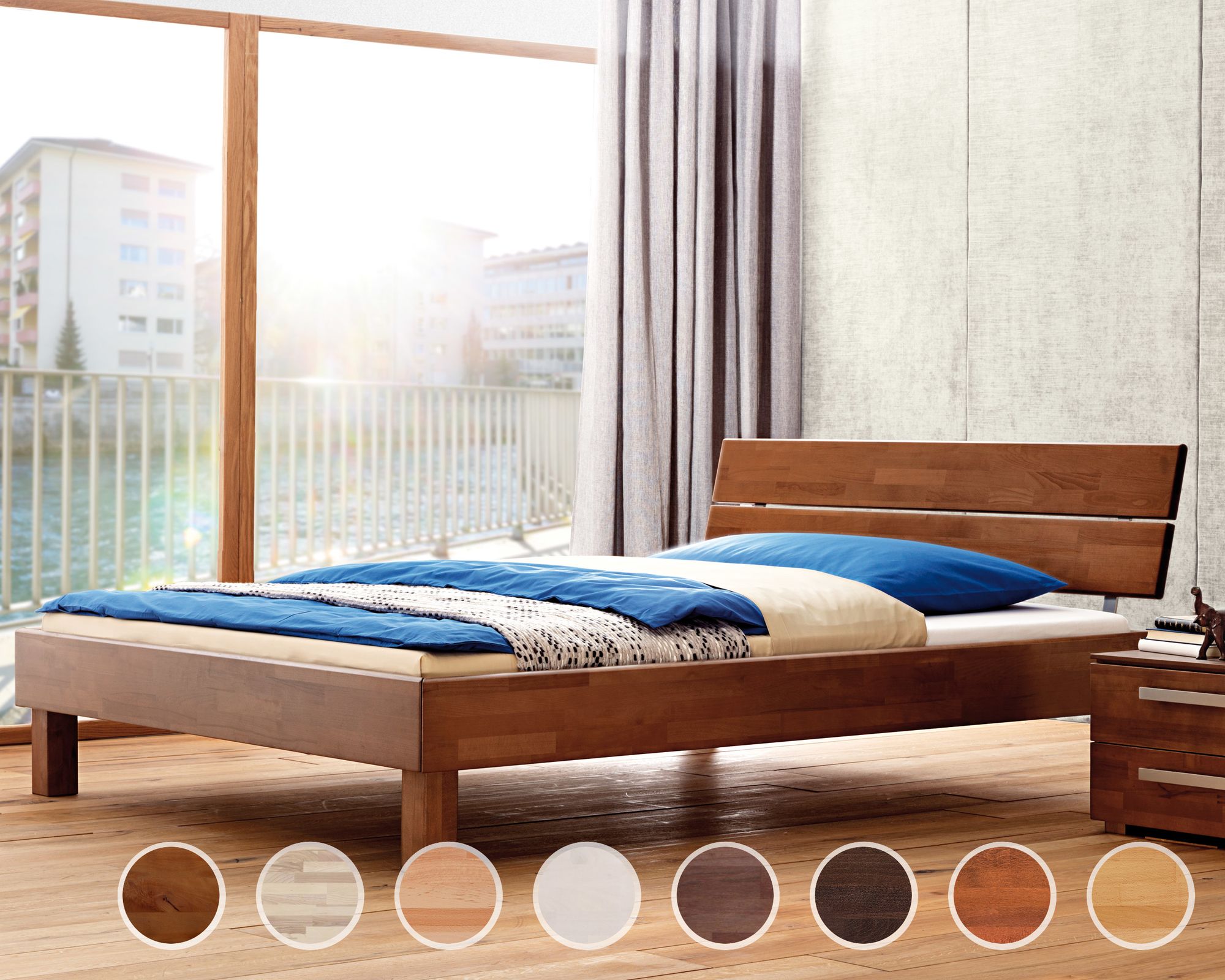 Hasena Wood-Line Massivholzbett Premium Cantu/Duetto 90x200 cm Kernbuche natur 20 cm
