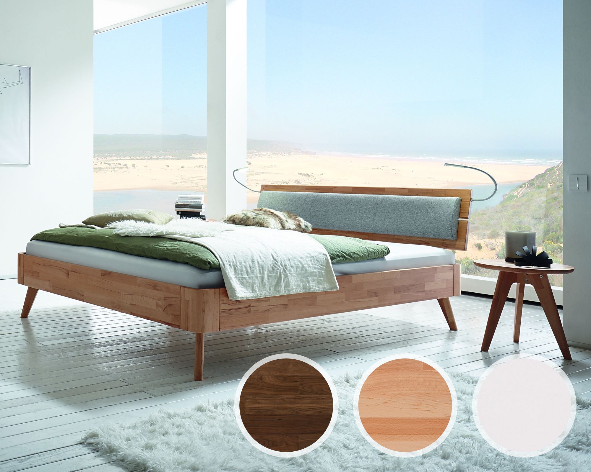 Hasena Fine-Line Massivholzbett Syma Masito/Duetto 120x200 cm / Buche weiss deckend, lackiert