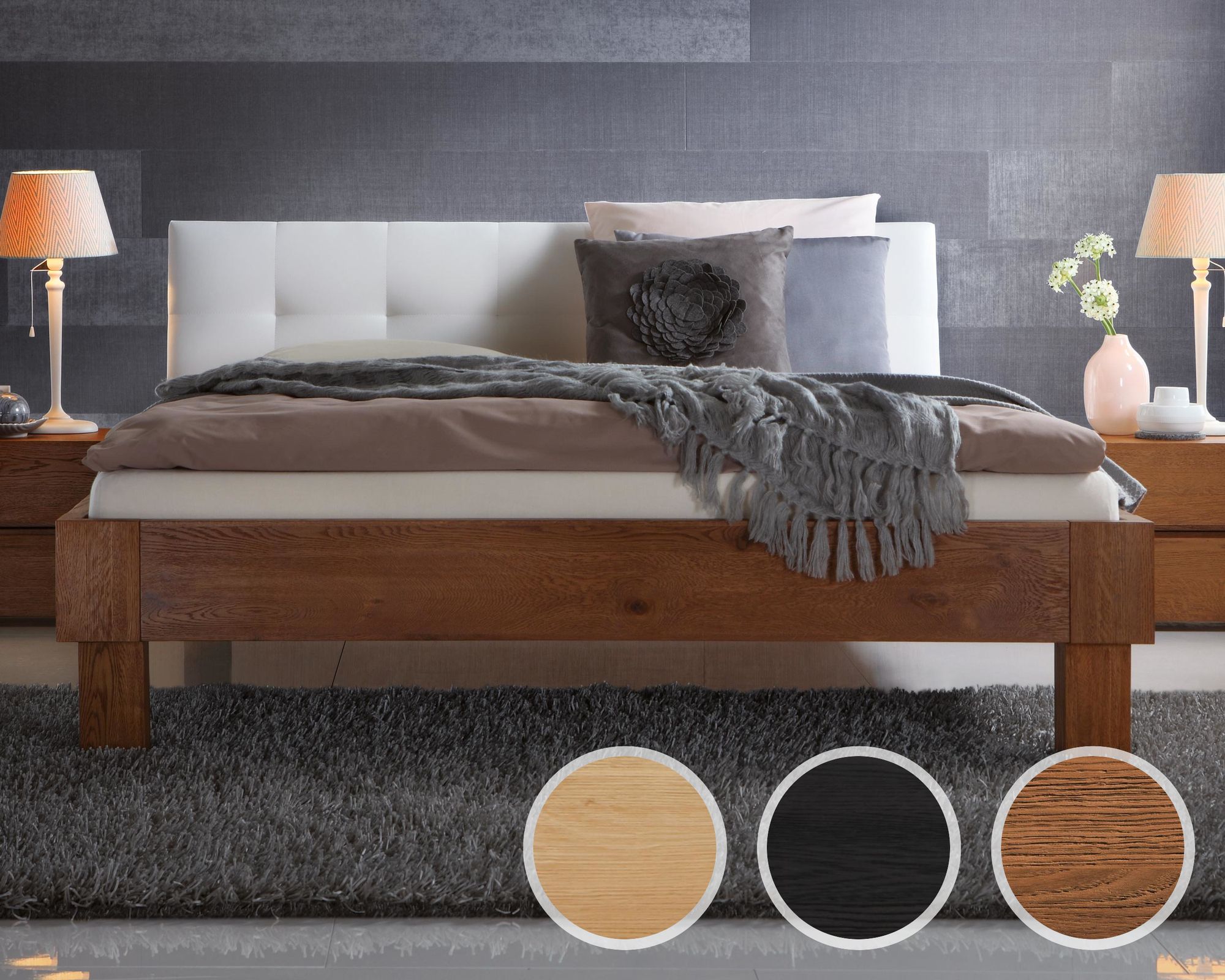 Hasena Oak-Line Massivholzbett Noro/Ronna 160x200 cm Eiche cognac 20 cm Image