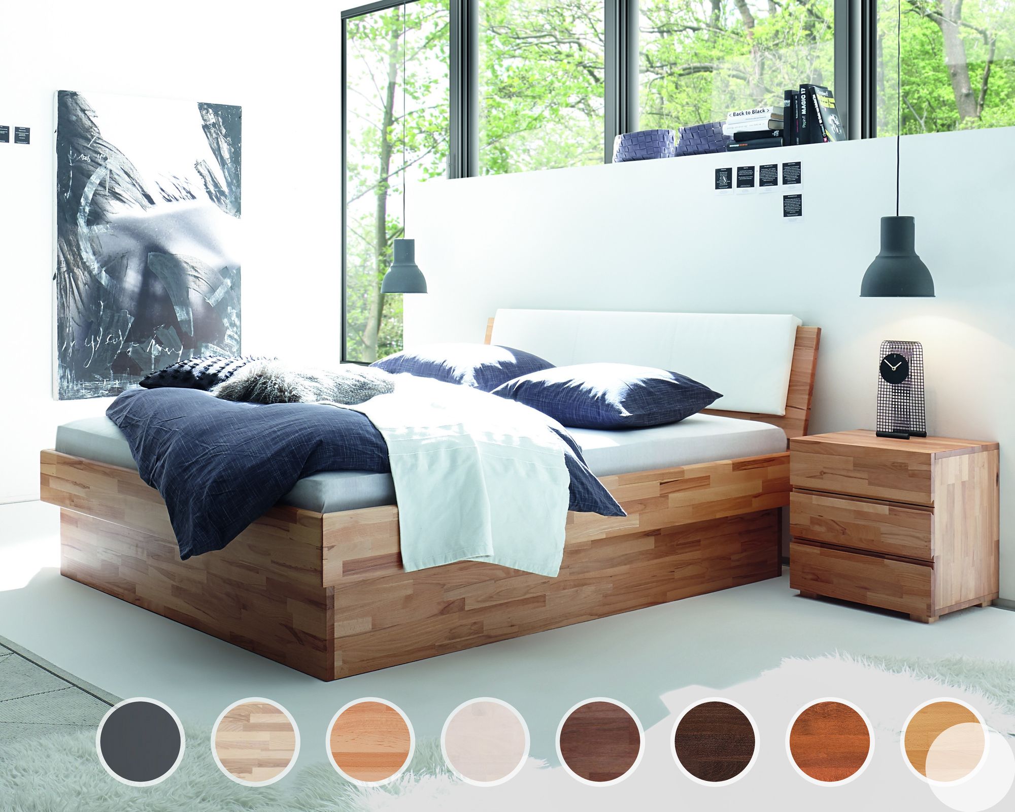 Hasena Wood-Line Massivholzbett Premium Practico/Varus 120x200 cm / Buche weiss lasiert, lackiert / Anthrazit