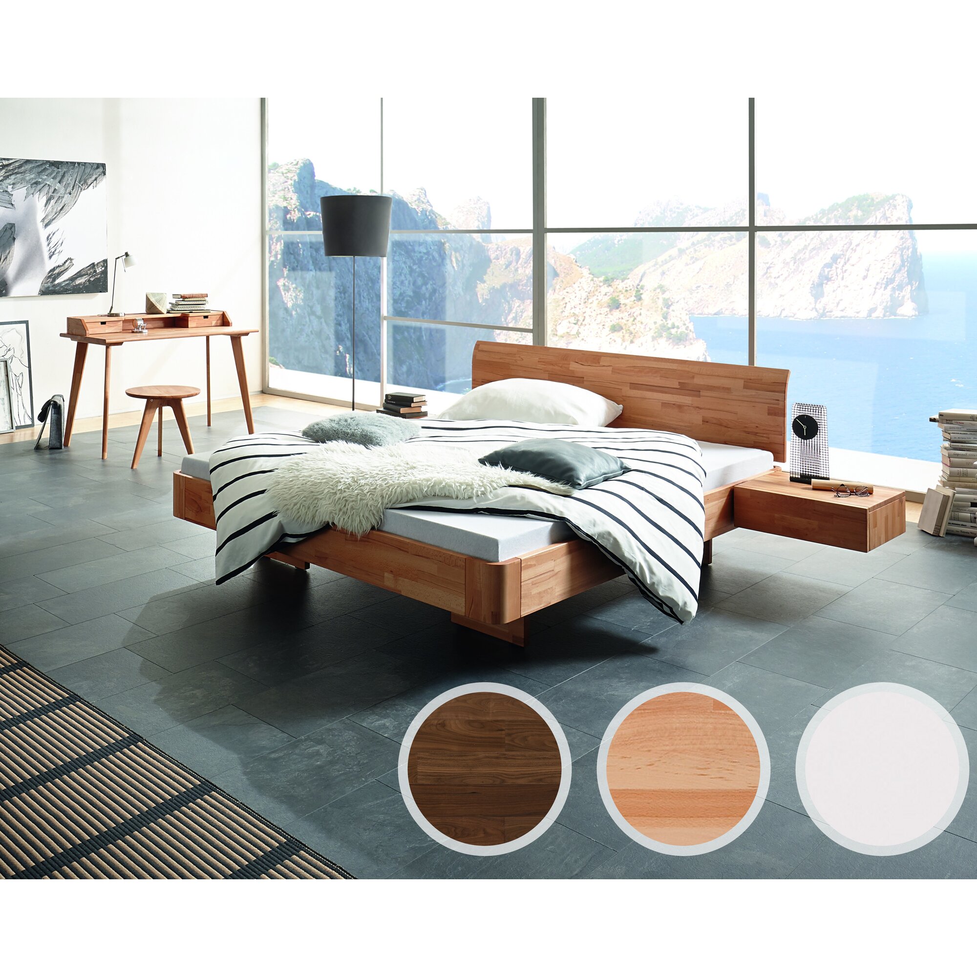 Hasena Fine-Line Massivholzbett Syma Airo/Vola 160x200 cm / Nussbaum, geölt Image