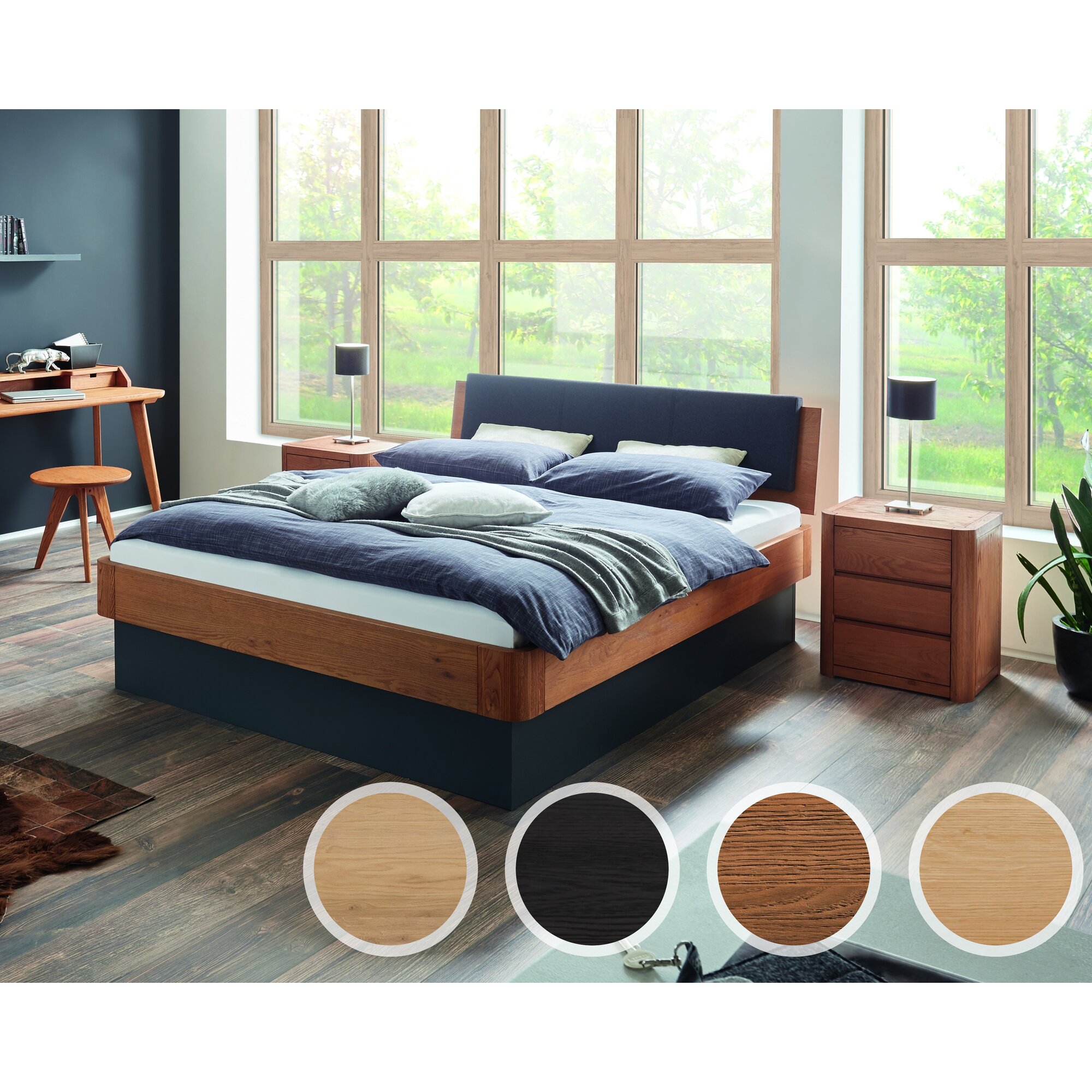 Hasena Oak-Line Massivholzbett Practico 120x200 cm / Eiche graphit, gebürstet, geölt / Weiss Image