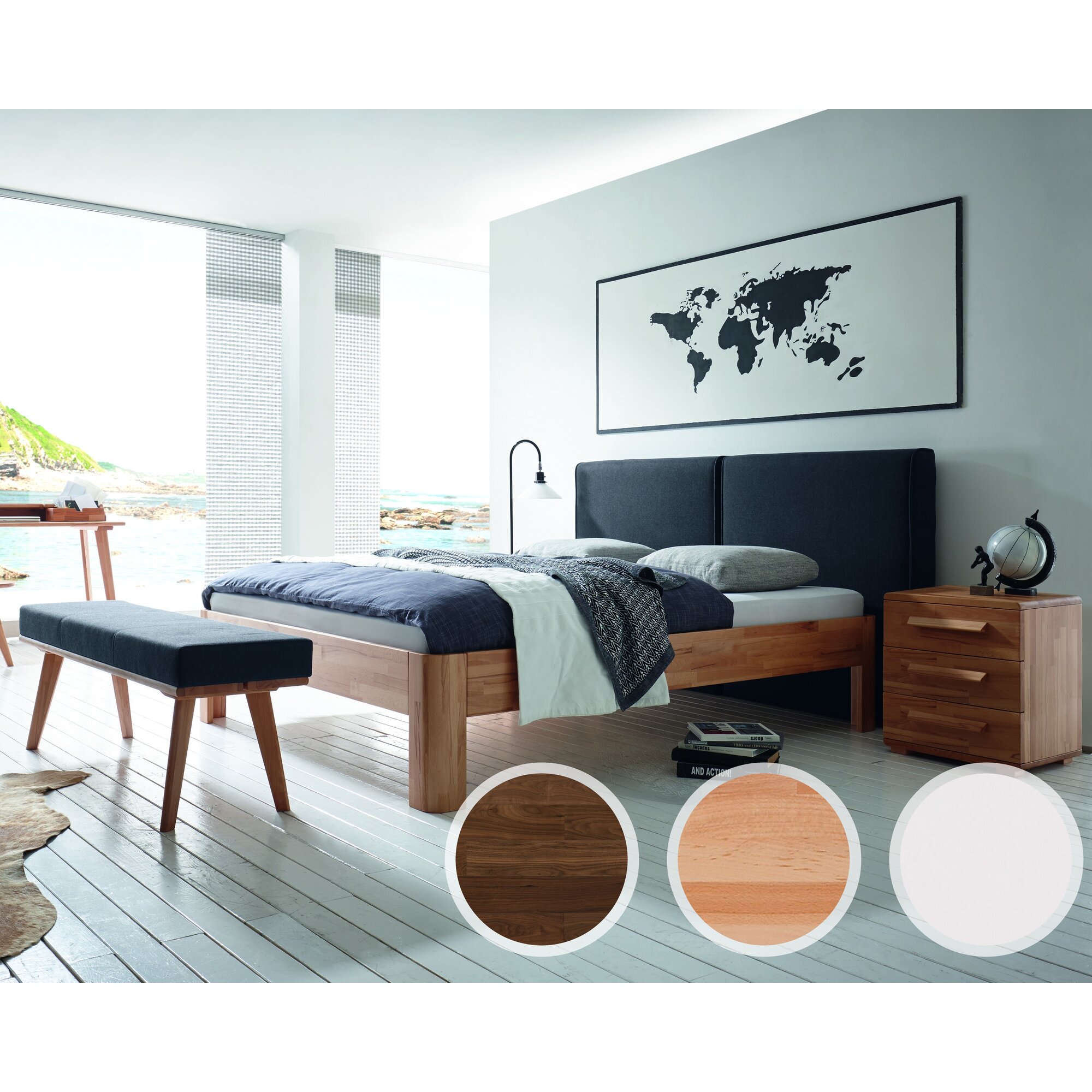 Hasena Fine-Line Massivholzbett Syma Ronda/Almeno 90x220 cm / Buche weiss deckend, lackiert Image