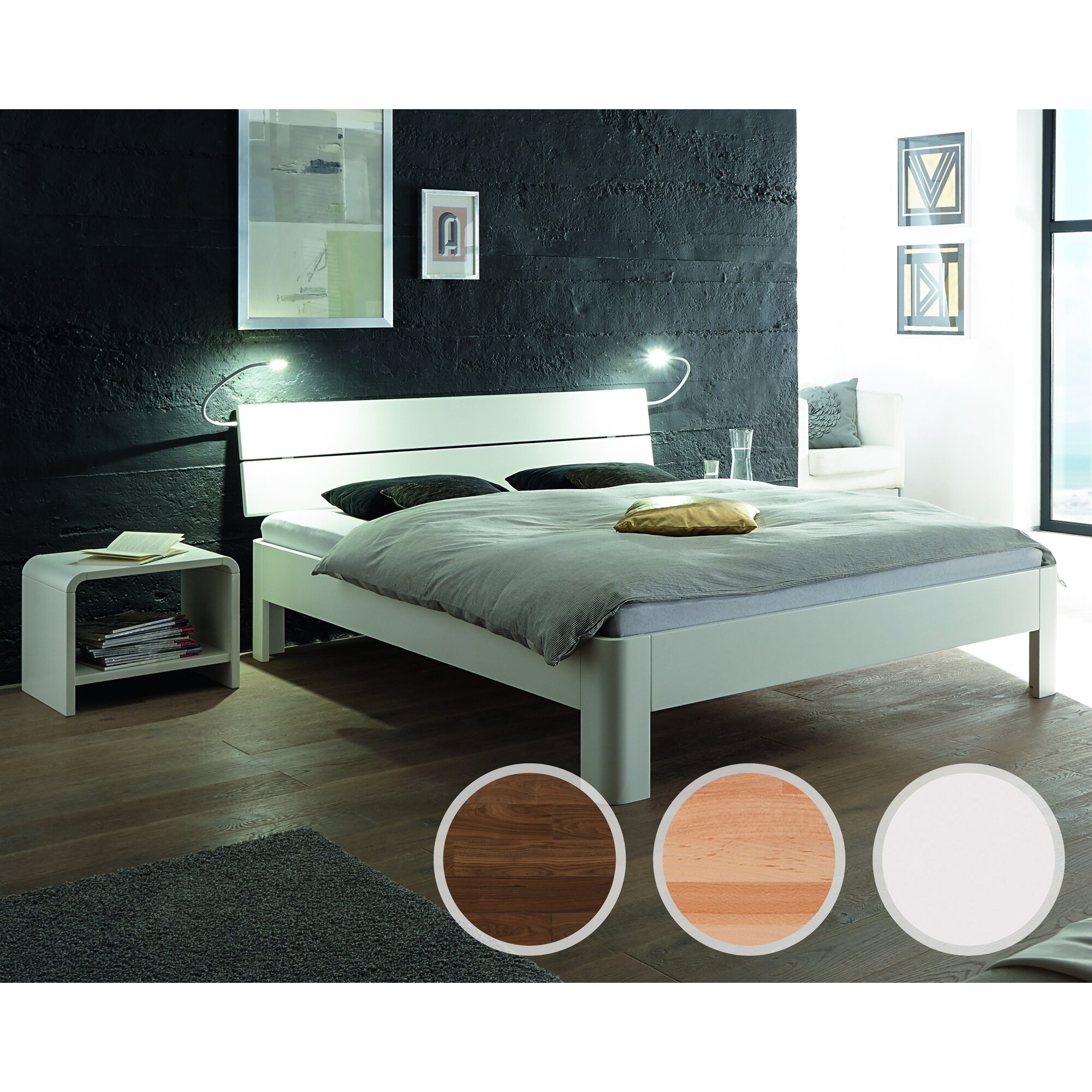 Hasena Fine-Line Massivholzbett Syma Ronda/Duetto 160x200 cm / Buche weiss deckend, lackiert