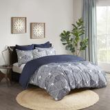 INK+IVY King/Cal King 100% Cotton Clipped Jacquard Comforter Set in Navy - Olliix II10-1070