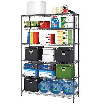 Alera ALESW664818BA 18" x 48" x 72" Black Anthracite Steel Wire Shelving 6-Shelf Commercial Starter Kit with Shelf Liners
