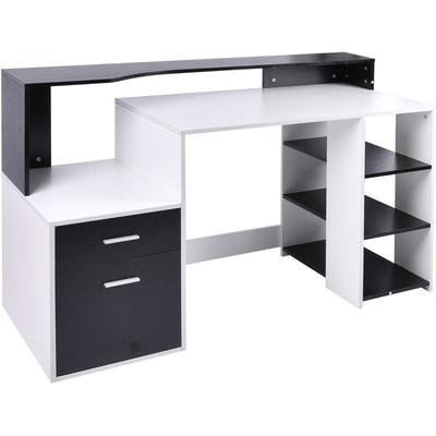 Bureau informatique multimédia design multi-rangements 137 L x 55 l x 92 H cm noir et blanc