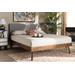 Baxton Studio Devan Mid-Century Modern Light Grey Fabric Walnut Brown Finished Wood Queen Size Platform Bed - Wholesale Interiors SW8168-Light Grey/Walnut-M17-Queen