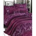 QM-Bedding® Luxuries GIGI EMBROIDERED Satin Silk Duvet Quilt Cover Set Or,Bedspread Bed Set (Plum Aubergine, Bed Throw + shams)