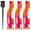 Wella Color Touch Pure Naturals 4/0 Pack of 3 Medium Brown 60ml and Color Brush