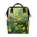 BKEOY Backpack Diaper Bag Spring Yellow Flower Butterfly Diaper Bag Multifunction Travel Daypack for Mommy Mom Dad Unisex