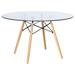 Dover Round Glass Top Dining Table W/ Natural Wood Eiffel Base - LeisureMod EP47CLTR