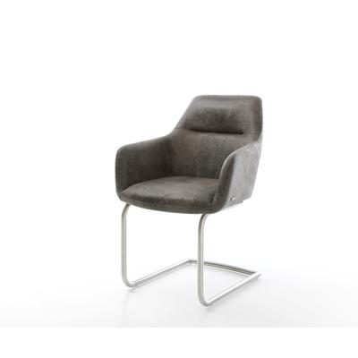DELIFE Freischwinger Pejo-Flex Mikrofaser Grau Antik Freischwinger rund Edelstahl Taschenfederkern, Esszimmerstühle Image