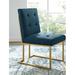 Mercer41 Privy Stainless Steel Fabric Dining Accent Chair Upholstered/Fabric in Blue | 35.5 H x 19 W x 25.5 D in | Wayfair